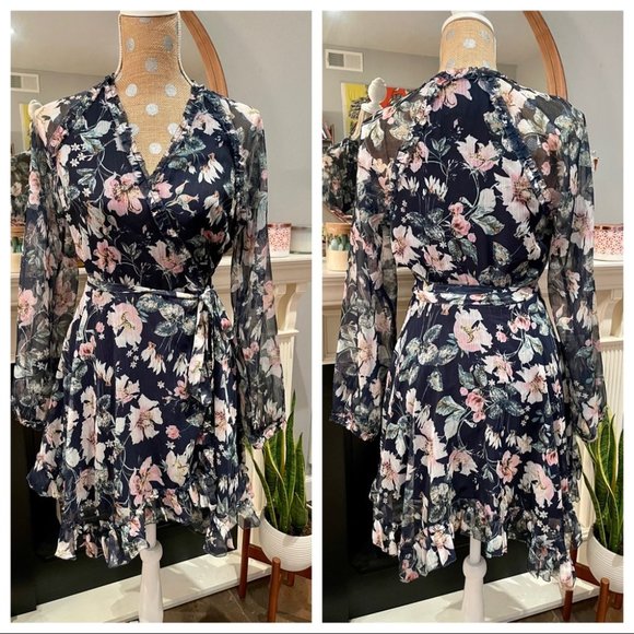 TJD The Jetset Diaries Fleur Sheer Floral Mini Long Sleeve Dress - Picture 5 of 10